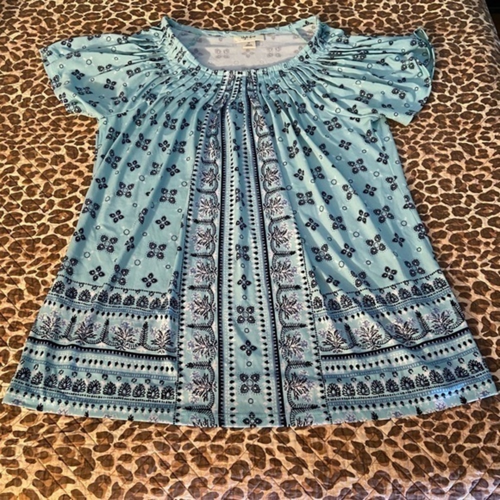 Boho Turquoise Flutter Sleeve Summer Blouse - Picture 1 of 7